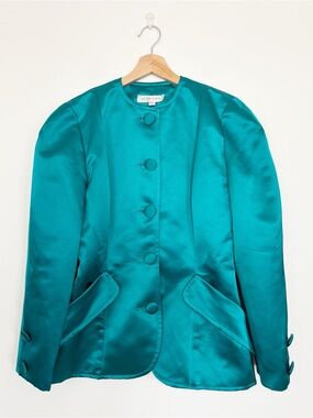 Victor Costa || Vintage Satin Blazer 1980s Jacket Teal Green 10